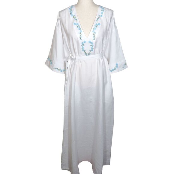 Fanm Mon X Andie Kepez Floral Embroidered Linen Kaftan Maxi Dress Size XL - Picture 1 of 13